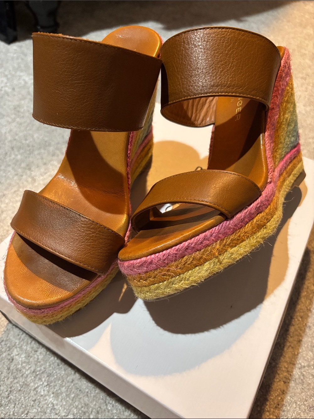 Kurt Geiger Ariana Brown Espadrille Wedge Sandals, sz 9.5-10